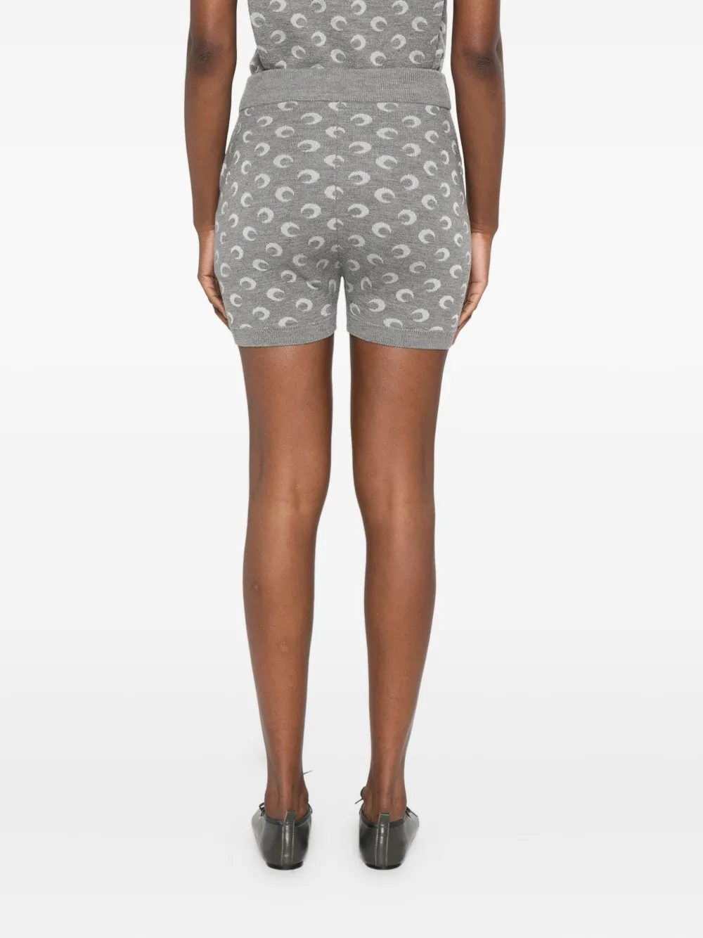 Marine Serre Moon Jacquard Knitted Shorts In Gray