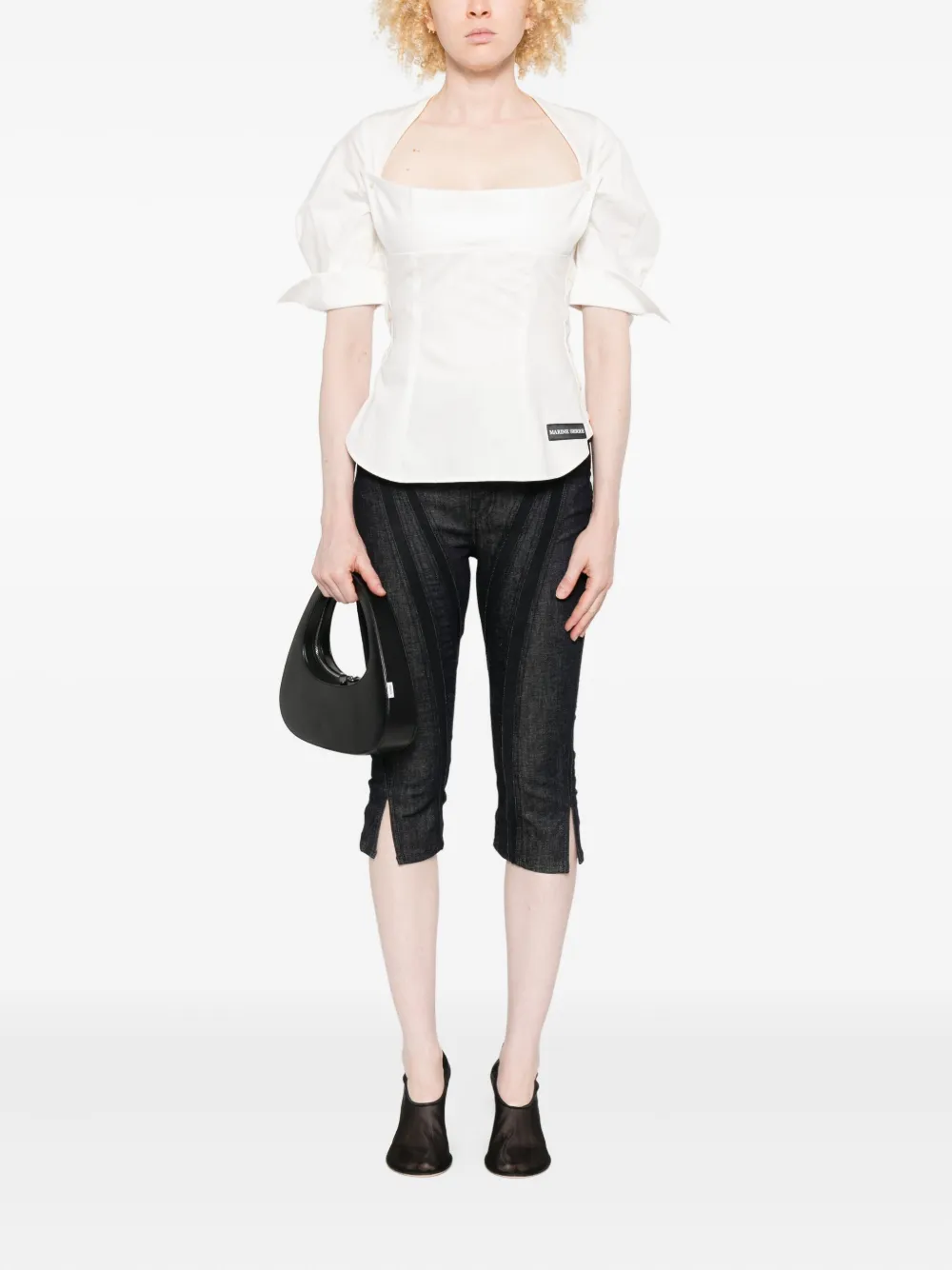 Marine Serre Blouse met vierkante hals en knoopdetail - Wit