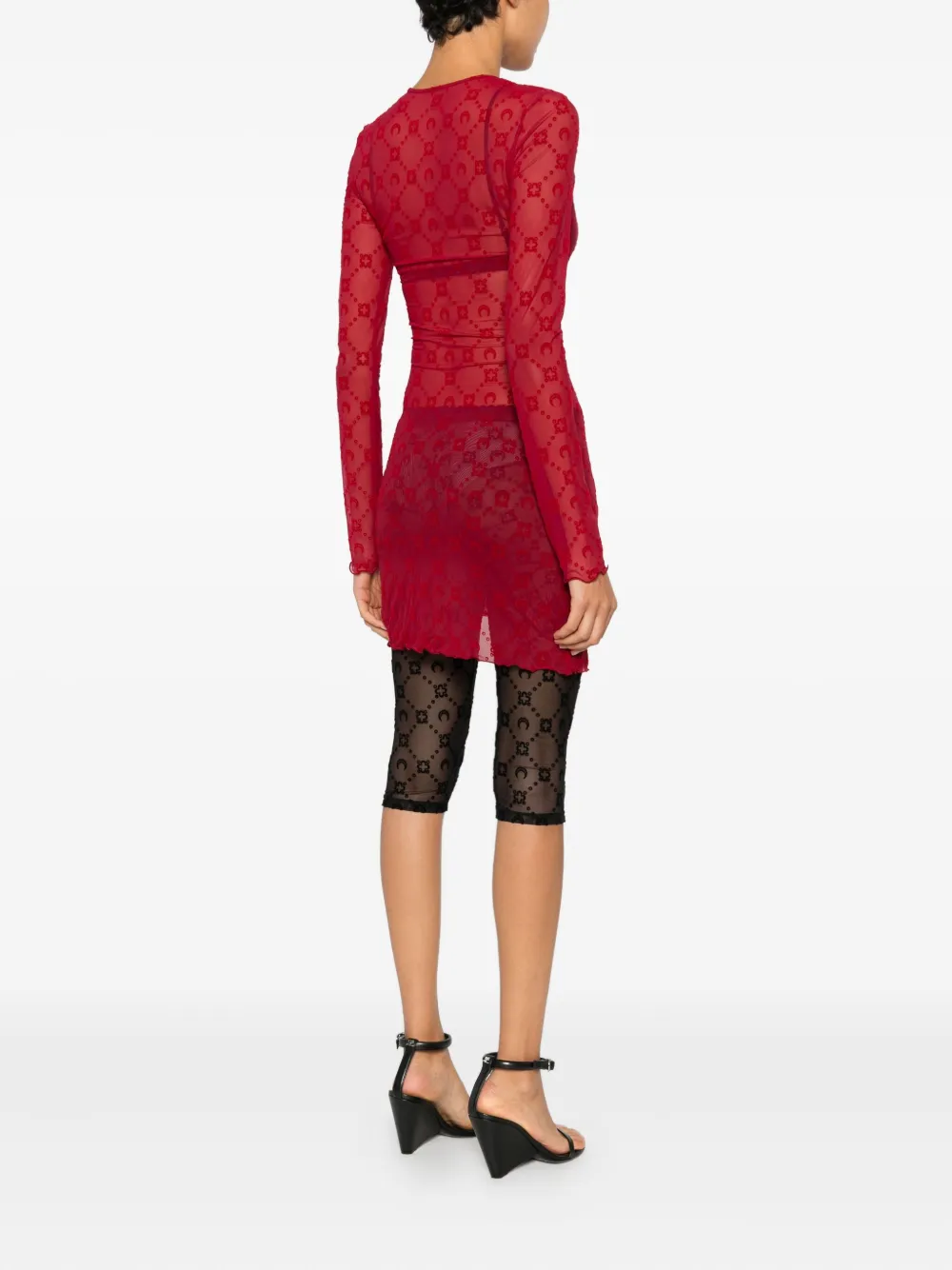 Marine Serre Mini-jurk met monogram en lange mouwen Rood