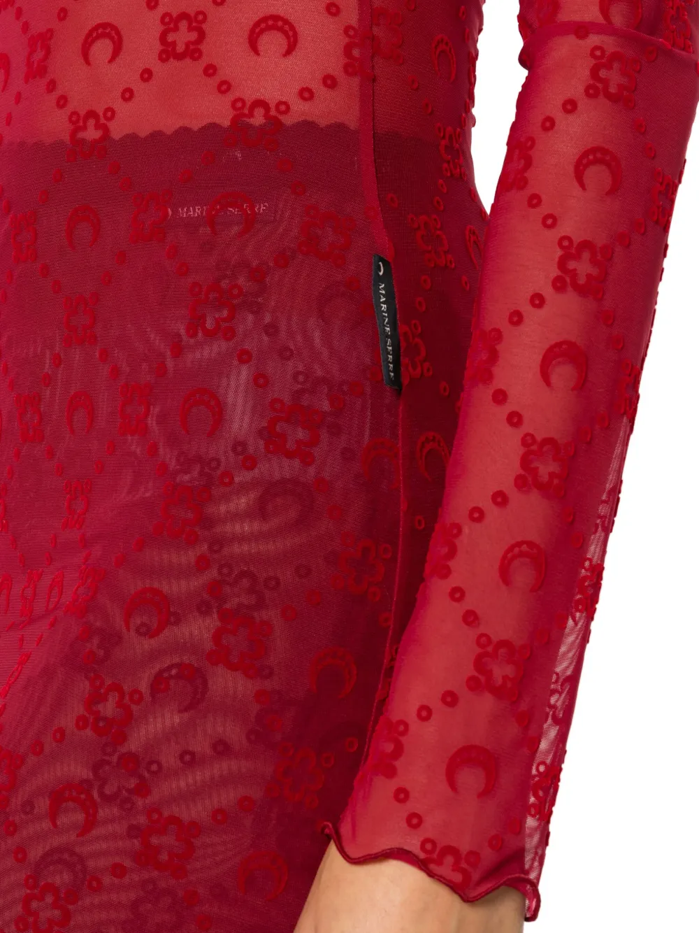 Marine Serre Mini-jurk met monogram en lange mouwen Rood