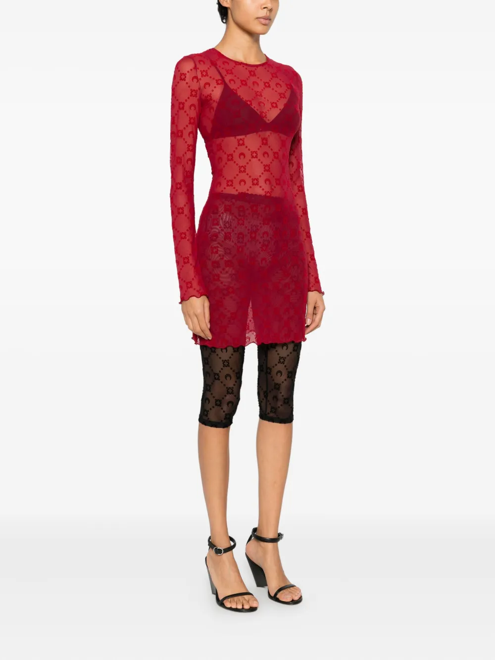 Marine Serre Mini-jurk met monogram en lange mouwen Rood