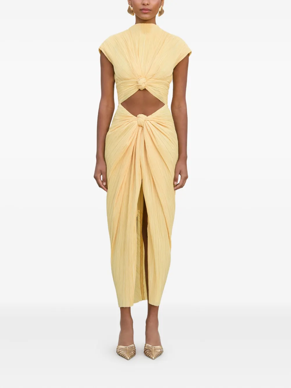 Cult Gaia Geplooide midi-jurk met geknoopt detail Geel