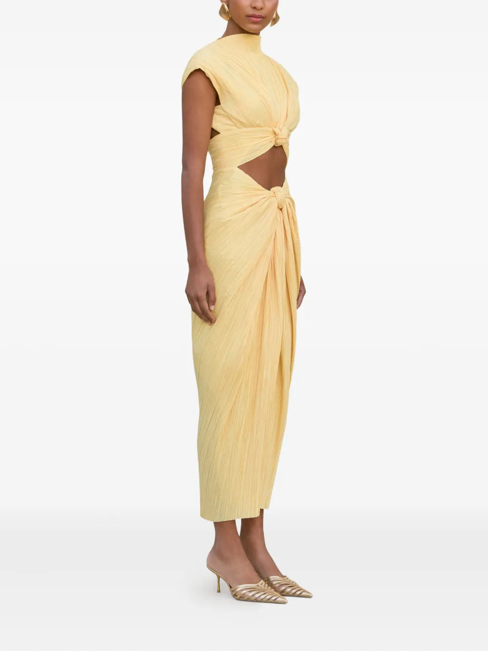 Cult Gaia Geplooide midi-jurk met geknoopt detail Geel