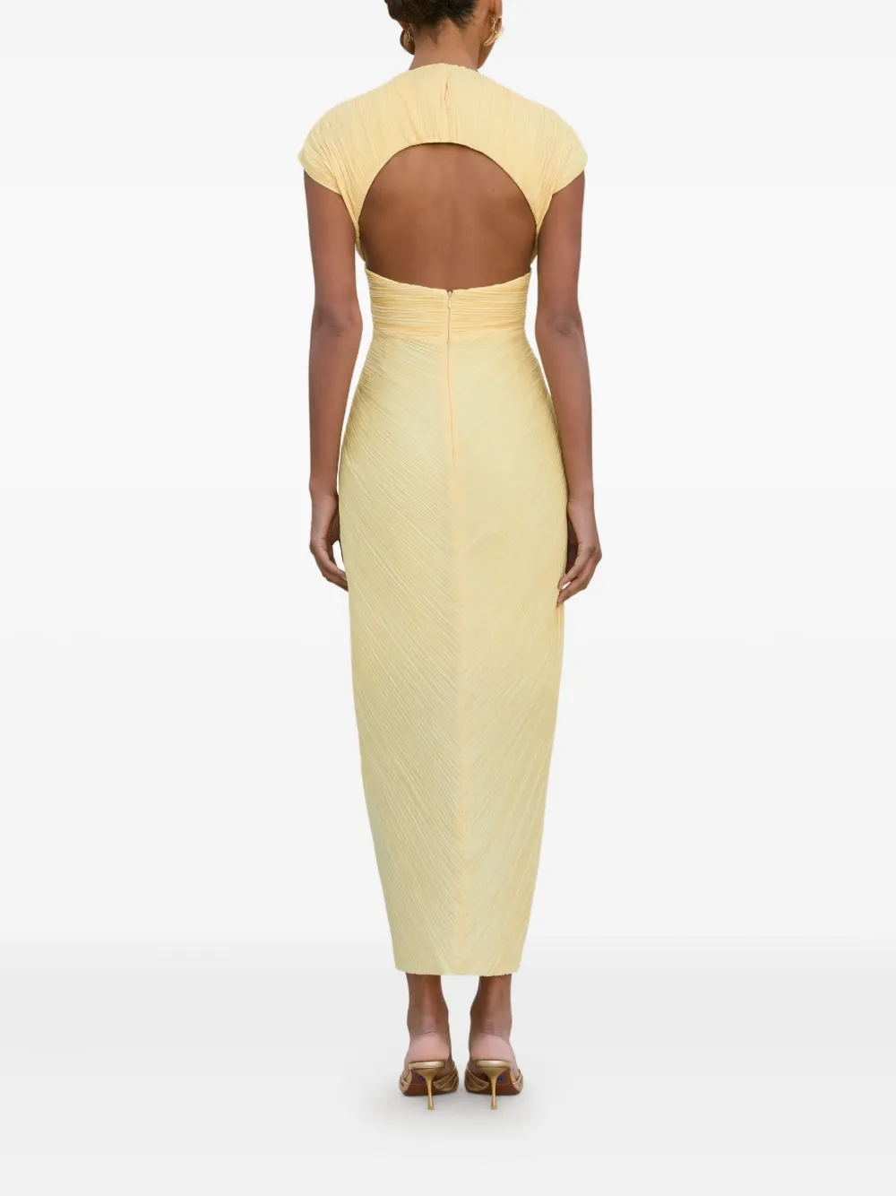 Cult Gaia Geplooide midi-jurk met geknoopt detail Geel