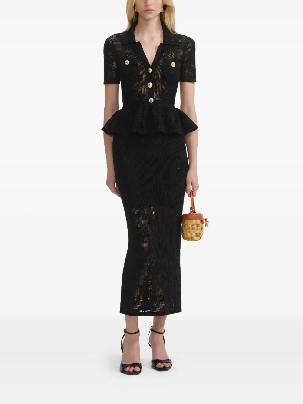 Self-Portrait crochet dress - Zwart
