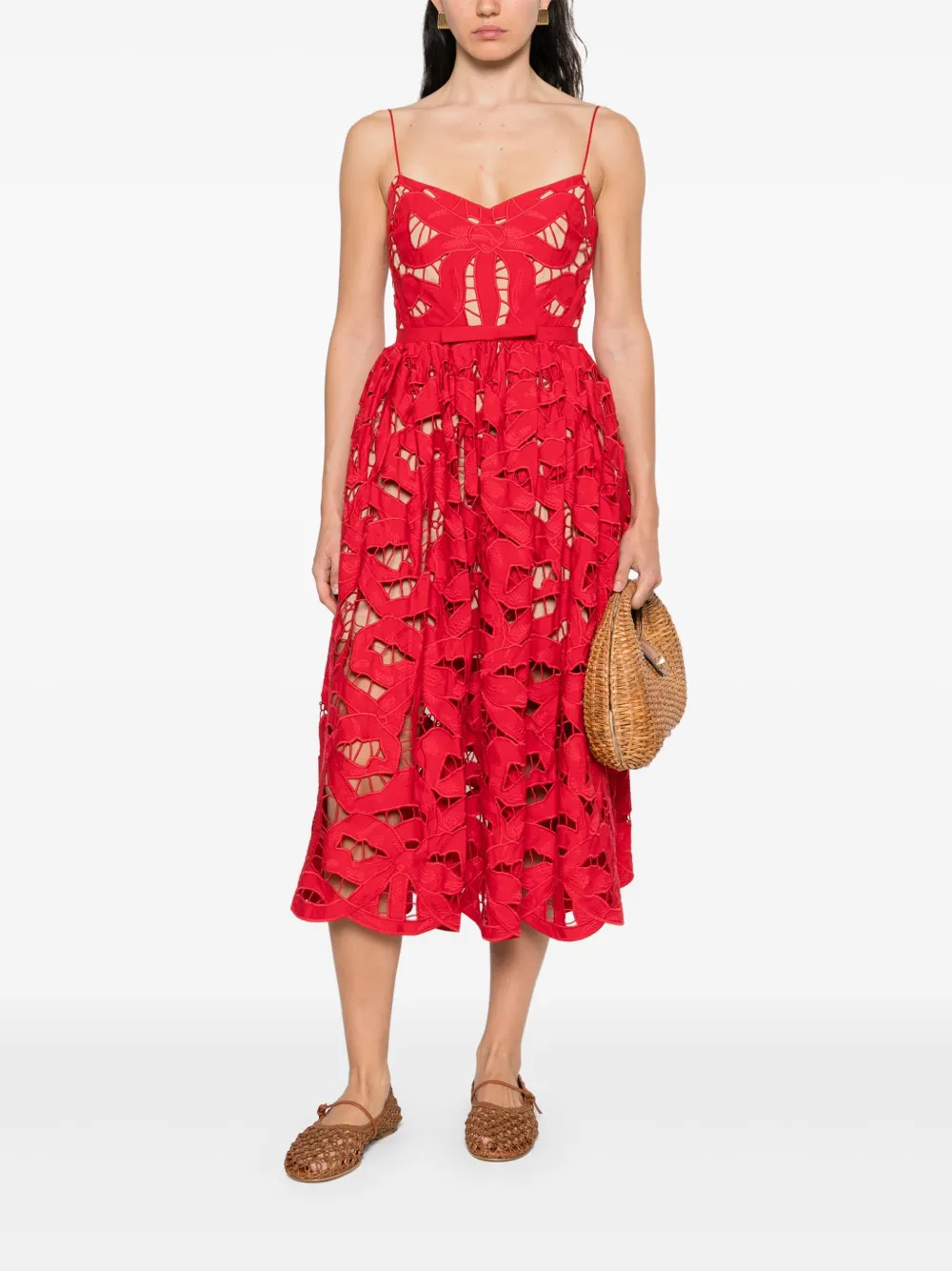 Self-Portrait embroidered midi dress - Rood