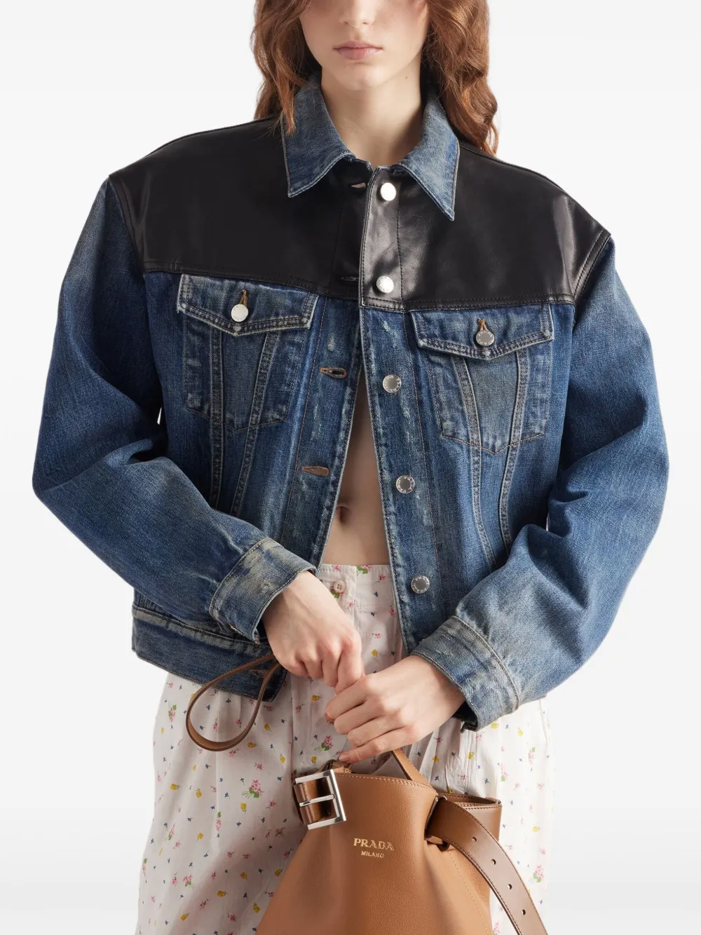 Prada Denim jack met vlakken Blauw
