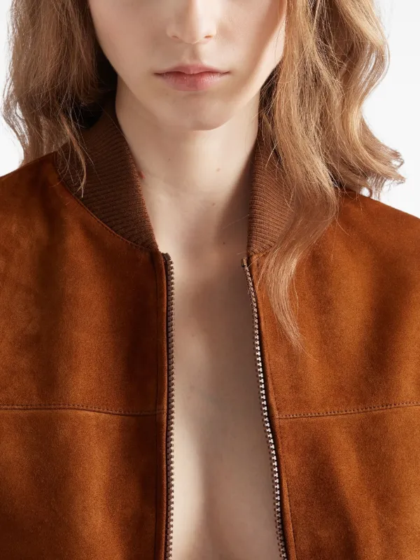 Prada Suede Blouson Jacket | Brown | FARFETCH