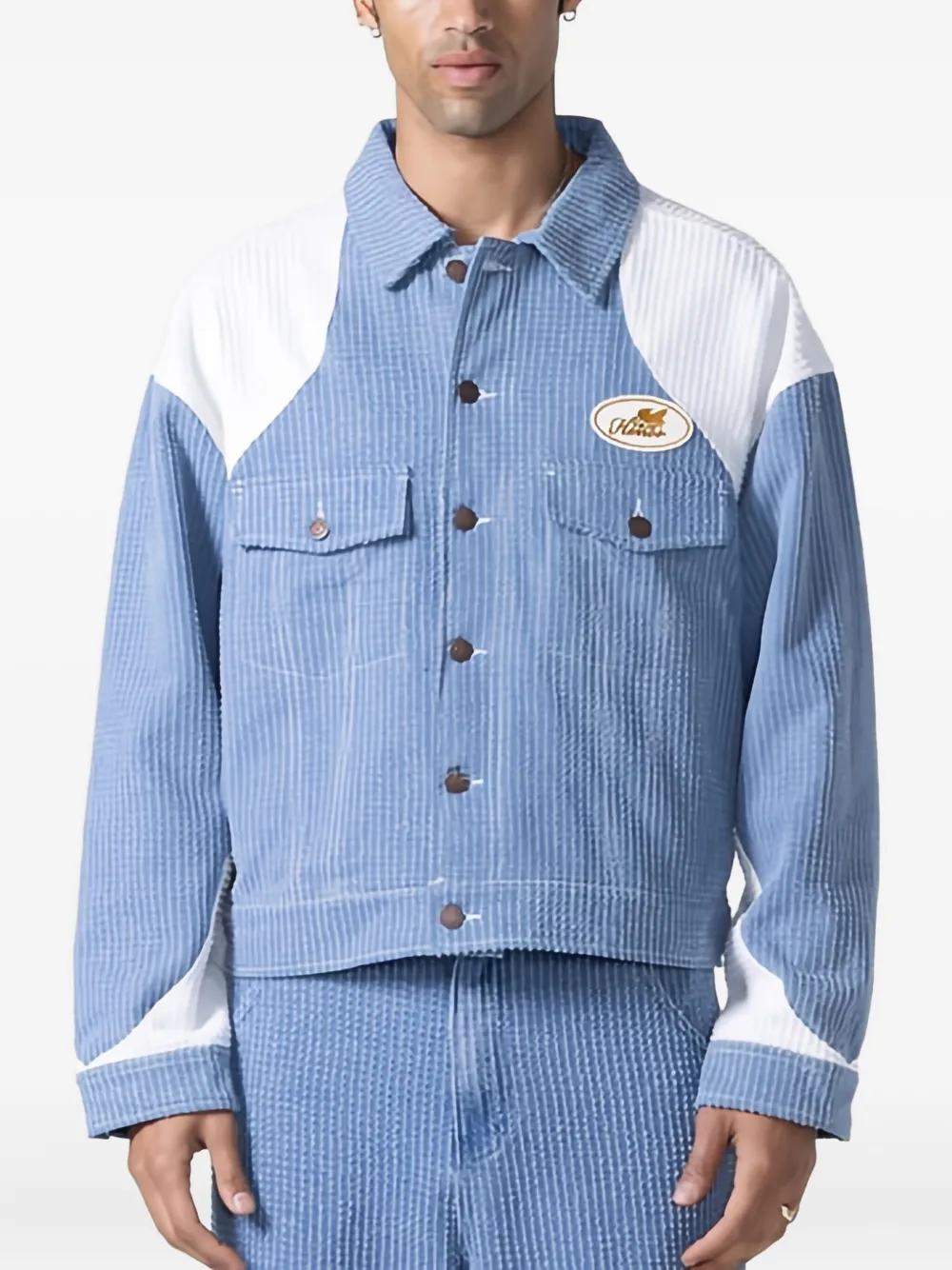 Honor The Gift Ribfluwelen truckerjack met vlak Blauw