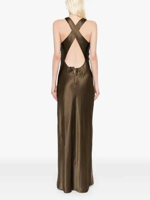 polka dot dress brown and white Rent Reformation Daniela Silk Maxi Dress - Pear main image 1