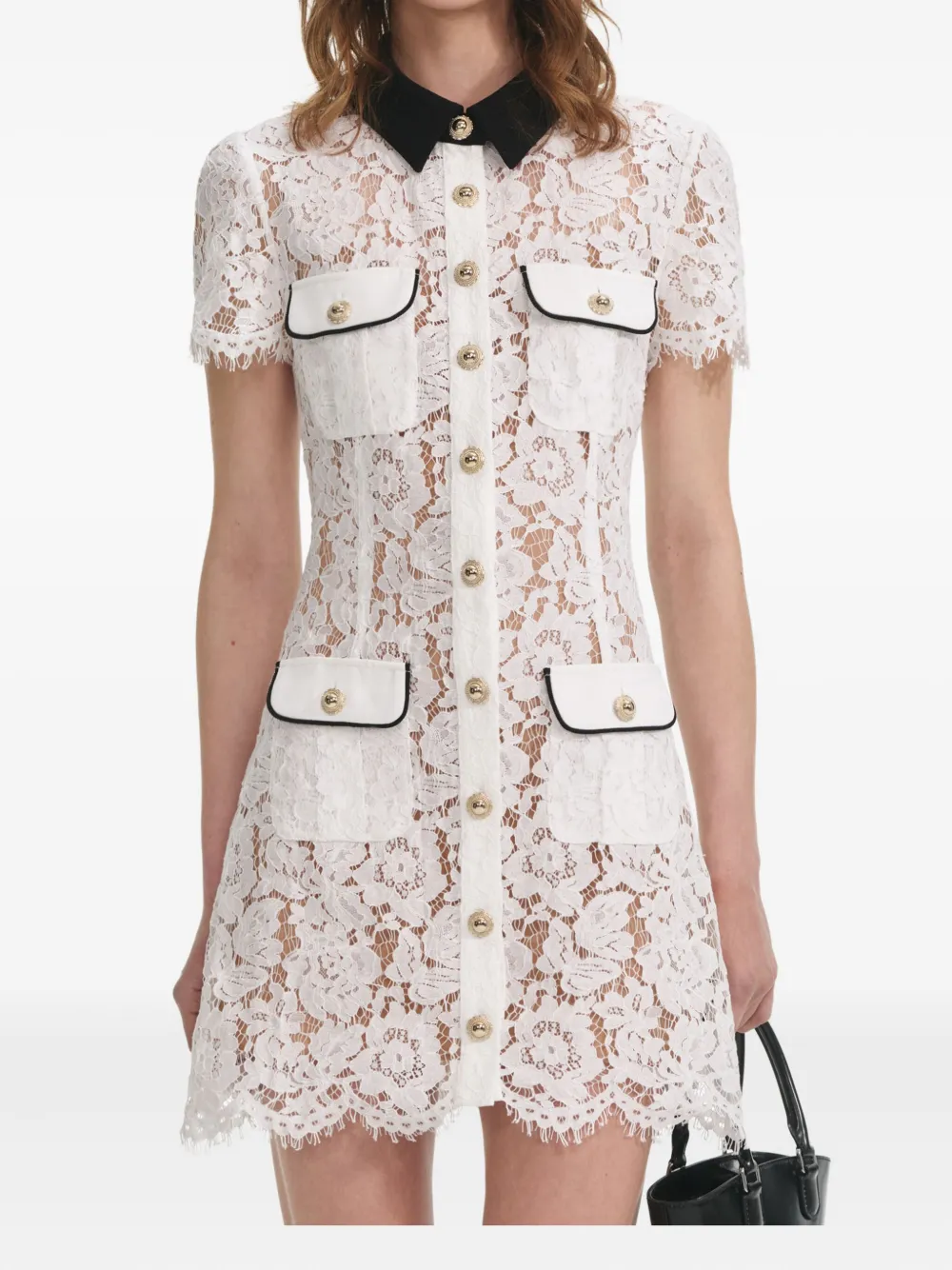 Self-Portrait Vestido com renda bordada | Branco | Image 1