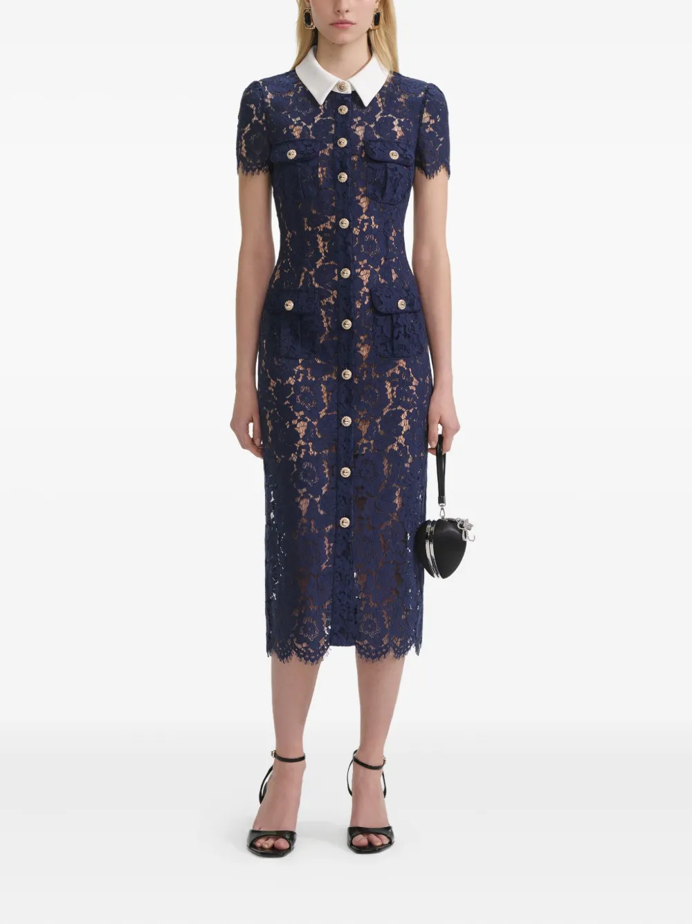 Self-Portrait embroidered-lace dress - Blauw