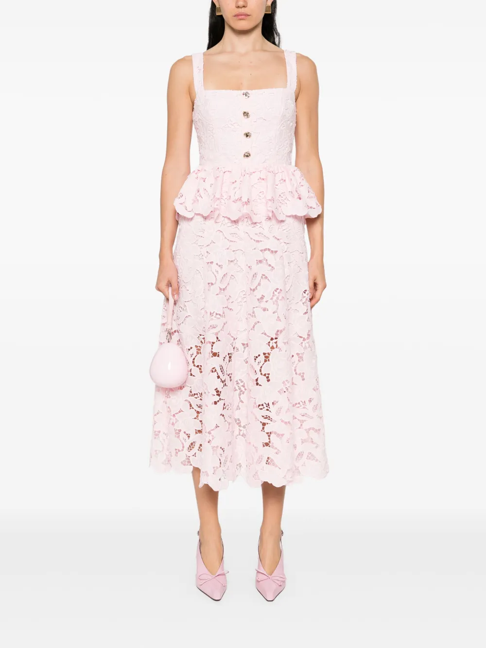 Self-Portrait floral-lace midi dress - Roze