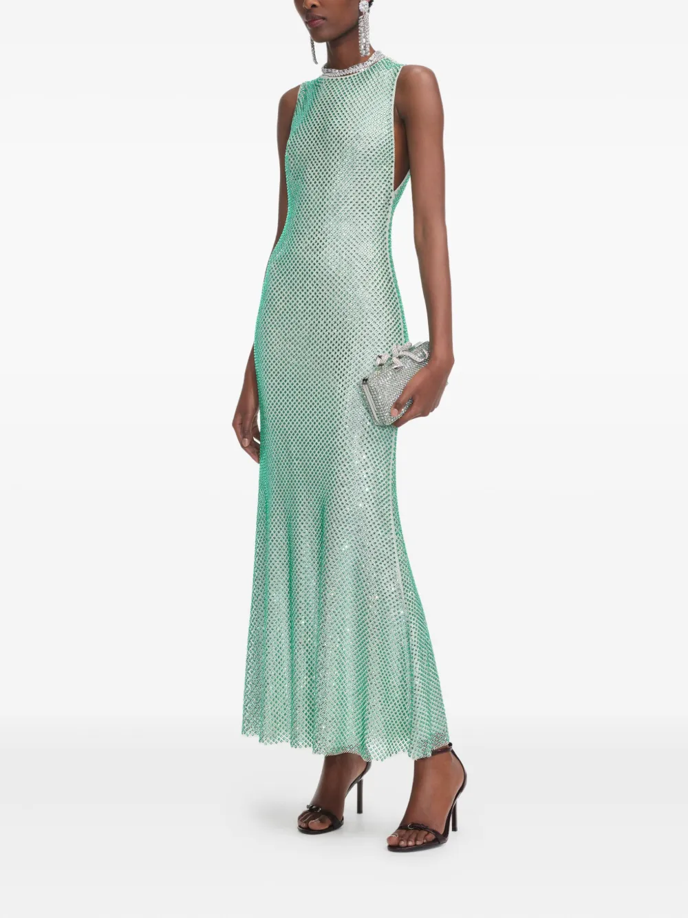 Self-Portrait rhinestone-embellished dress - Groen