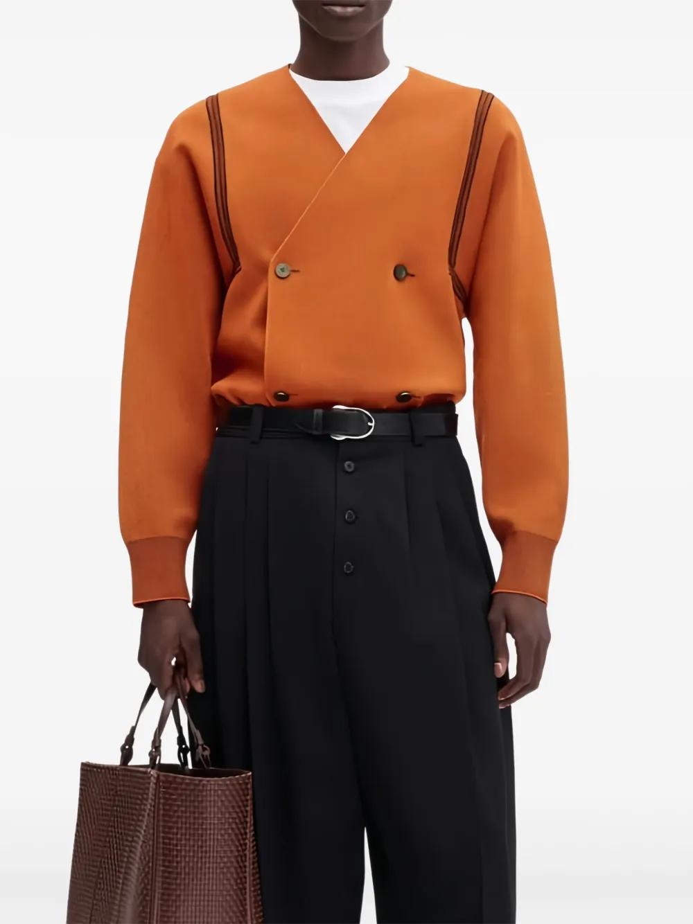 Jacquemus Double-breasted Striped Cardigan In Orange