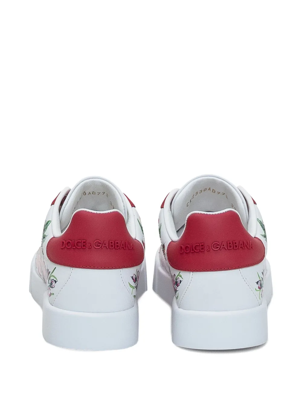 Dolce & Gabbana Portofino Painted Flower Leather Sneakers In Red