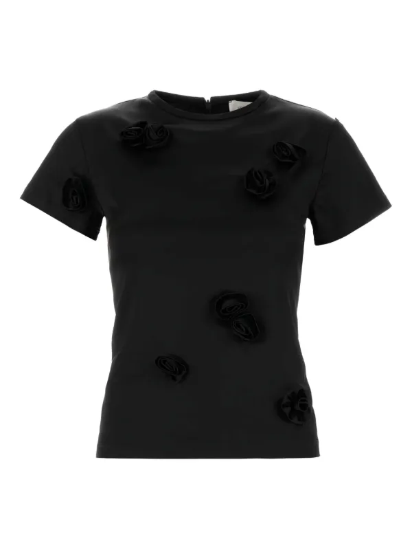 Tシャツ・カットソー SPORTMAX MENDOZA FITTED TOP WITH BLACK EMBROIDERED ROSES Sportmax Mendoza floral-appliqué Top | Black | FARFETCH