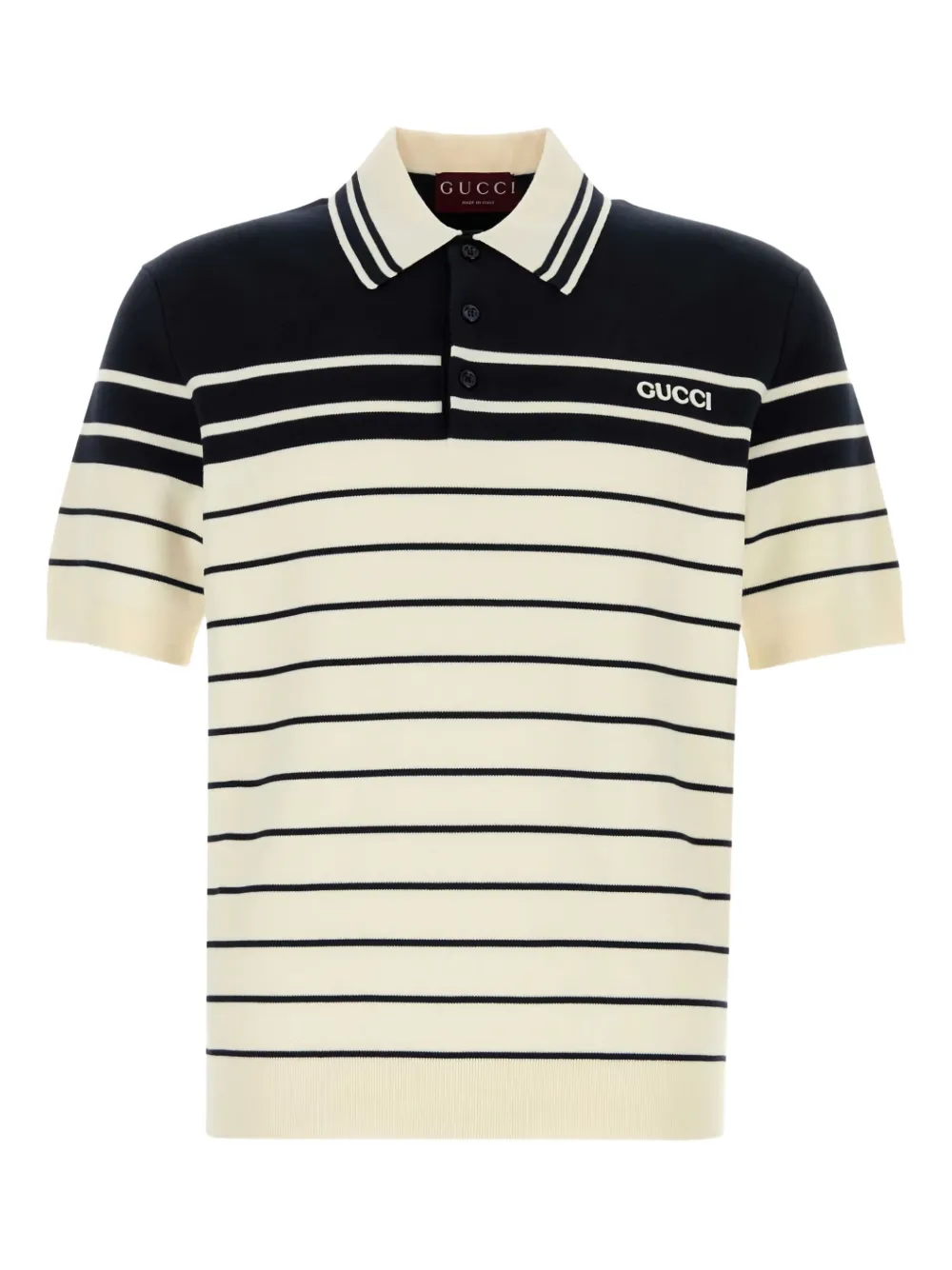 Gucci Gestreiftes Poloshirt mit Logo-Print | Weiß | Image 1