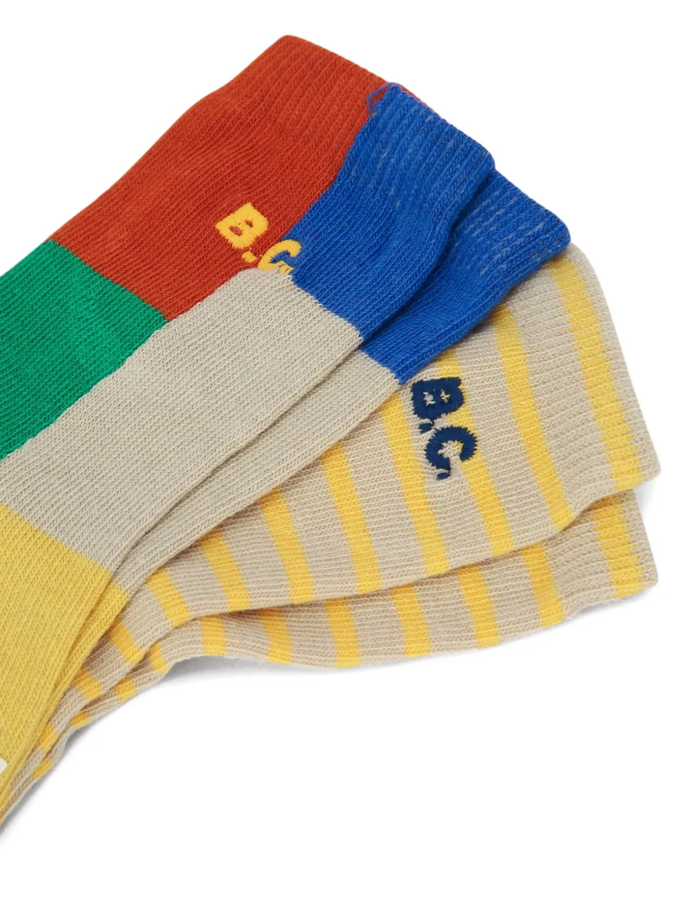 Bobo Choses Twee paar gestreepte sokken met colourblocking Beige