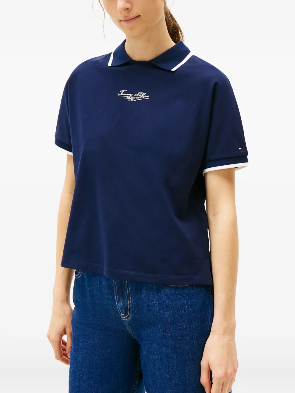 Tommy Hilfiger Script-embellished Polo Top In Blue