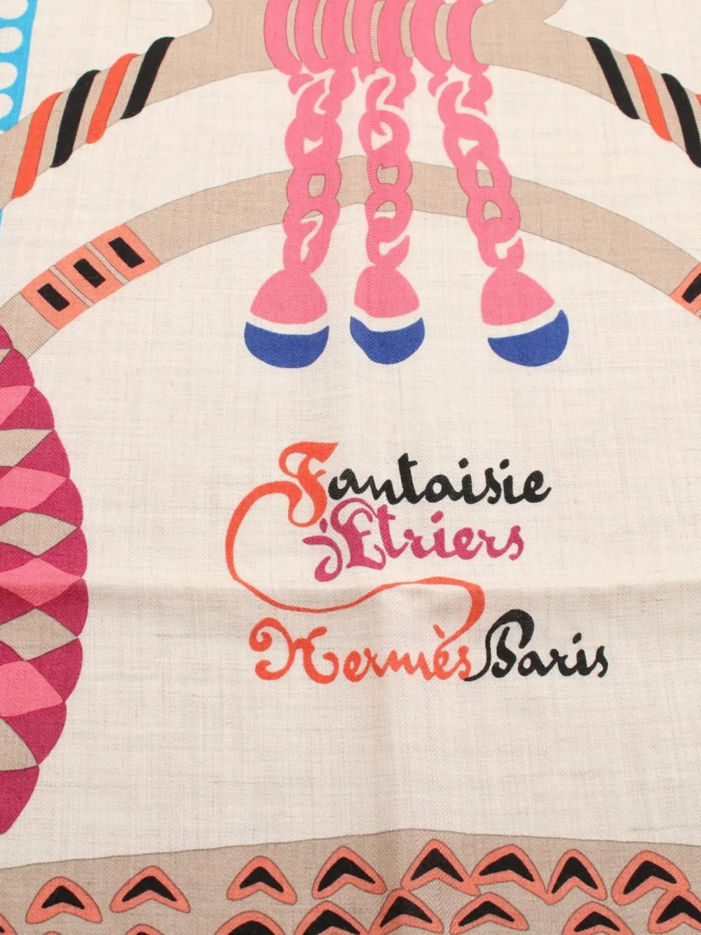 Pre-owned Hermes 2020s Carrés Jean 140 Fantaisie D'etriers Scarf In Pink
