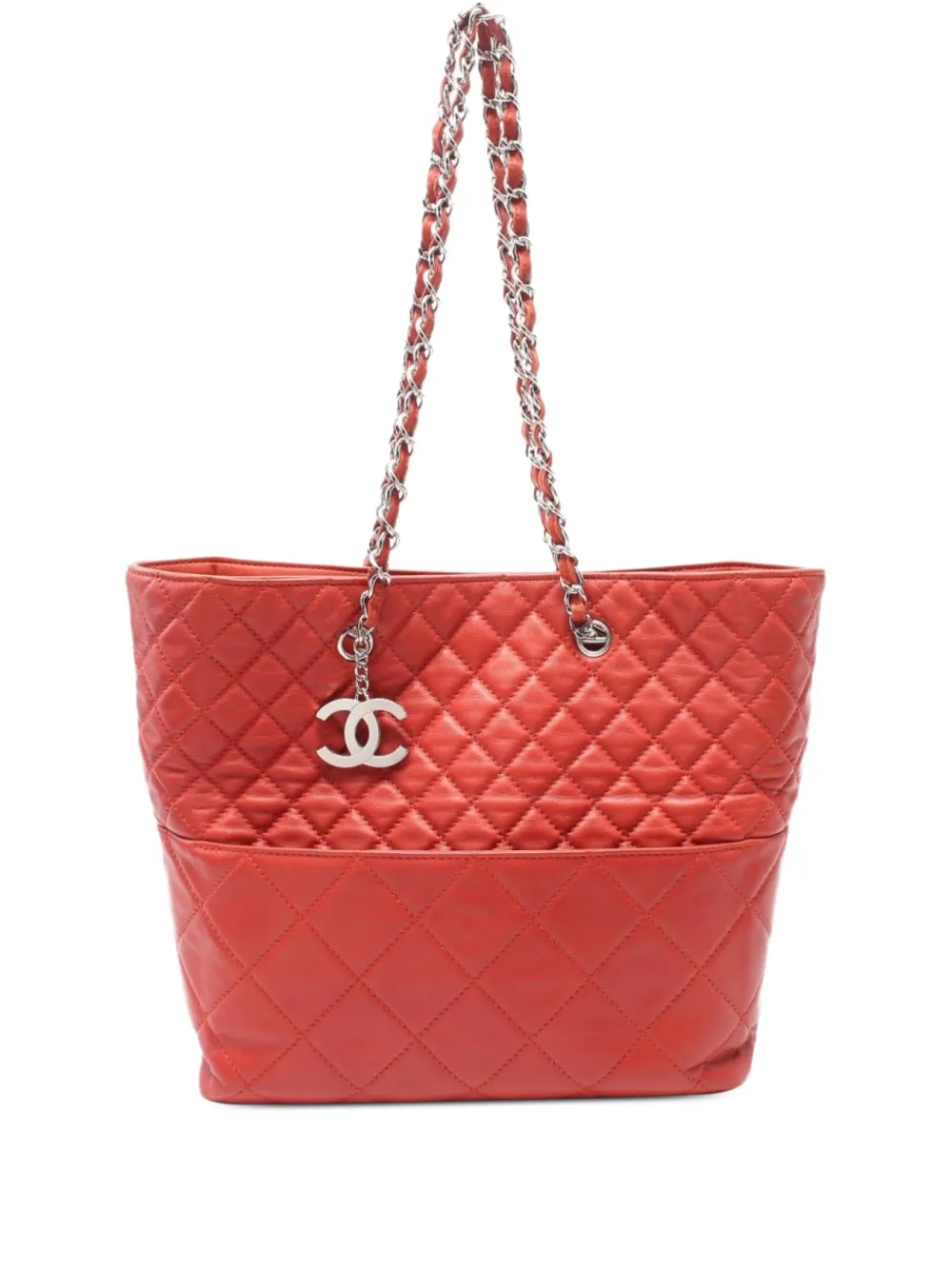 Pre-owned Chanel 2010-2011 Matelassé Chain Tote Bag In Red