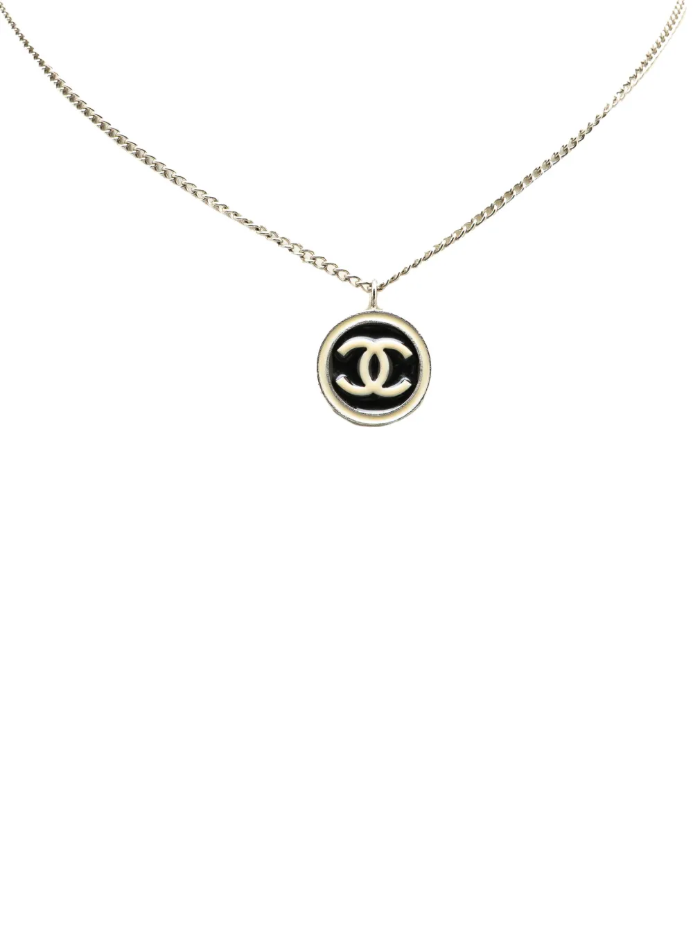 2004 Silver Enamel CC Round Pendant Necklace costume necklace