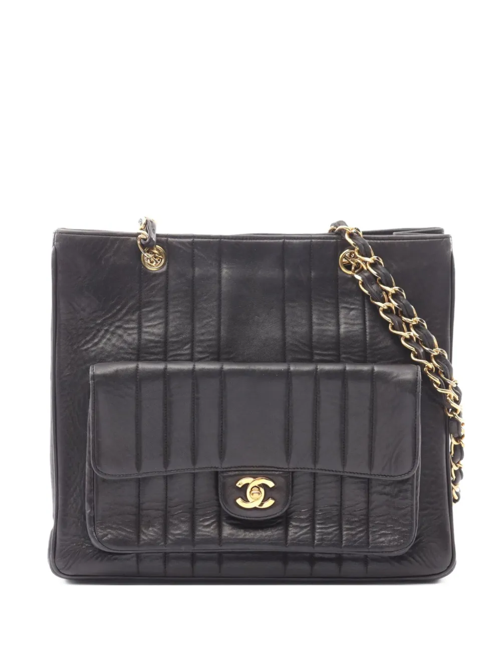 Pre-owned Chanel 1996-1997 Mademoiselle Chain Shoulder Bag In Black
