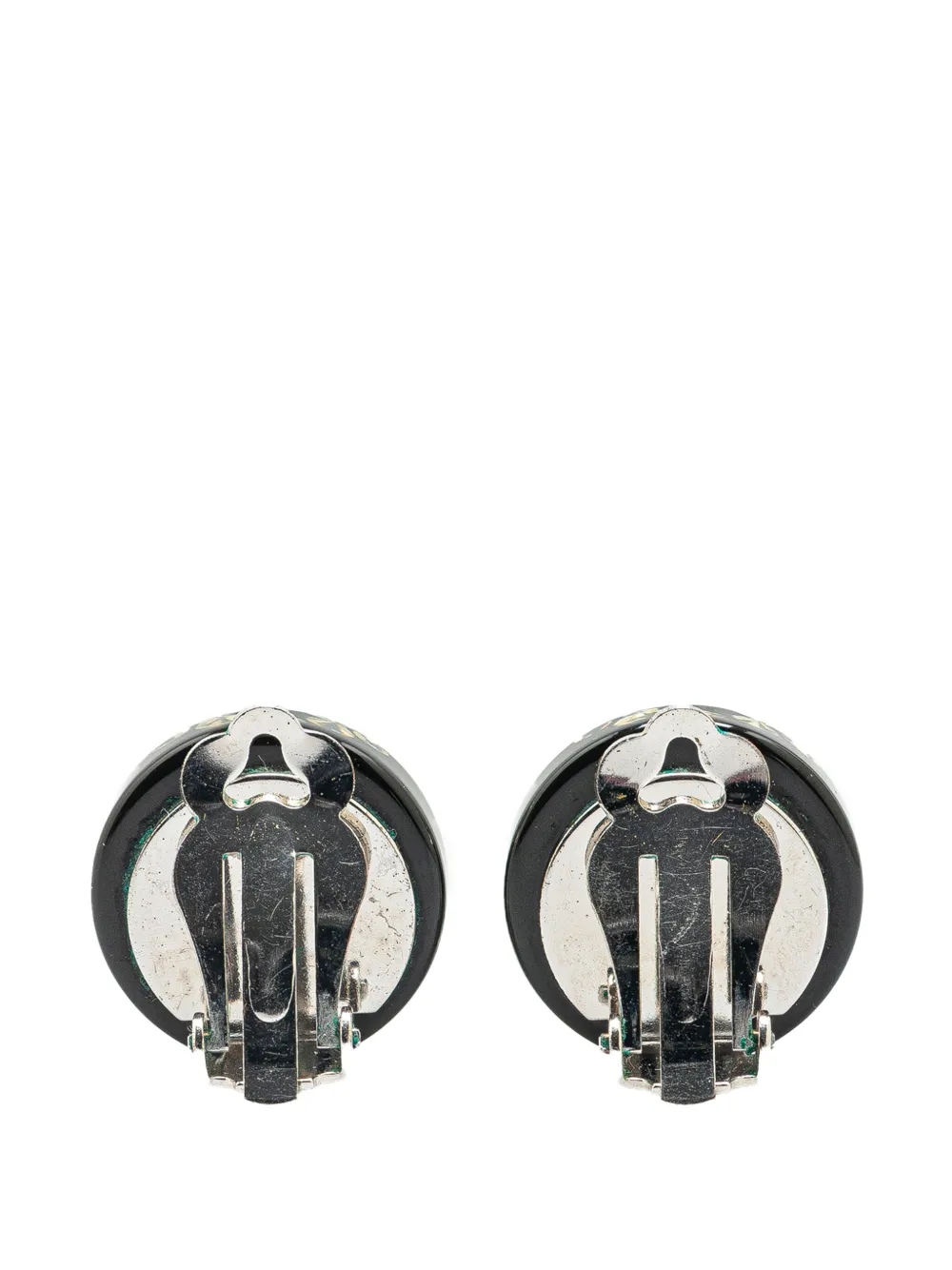 Pre-owned Chanel 2003 Resin Rhinestone Cc Clip On Earrings Costume Earrings In Black