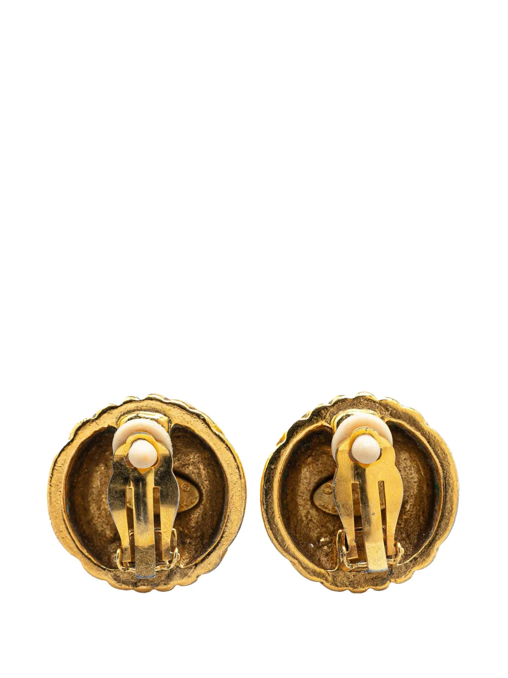 CHANEL Pre-Owned 1980-1990 Gold Plated CC Dome Clip On Earrings costume earrings | Image 2