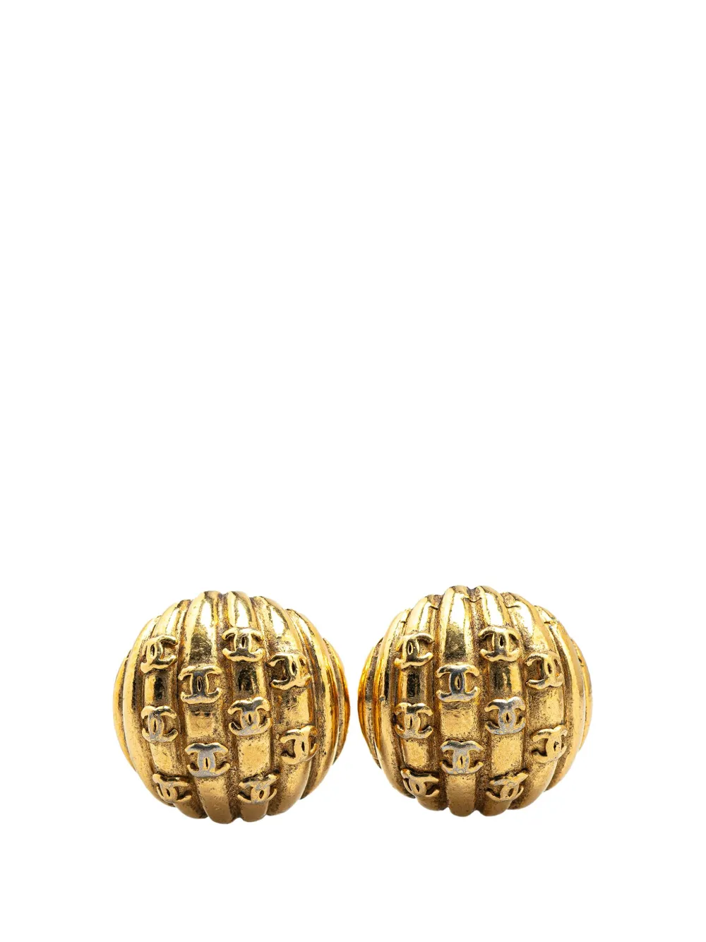 CHANEL Pre-Owned 1980-1990 Gold Plated CC Dome Clip On Earrings costume earrings | Gold | Image 1