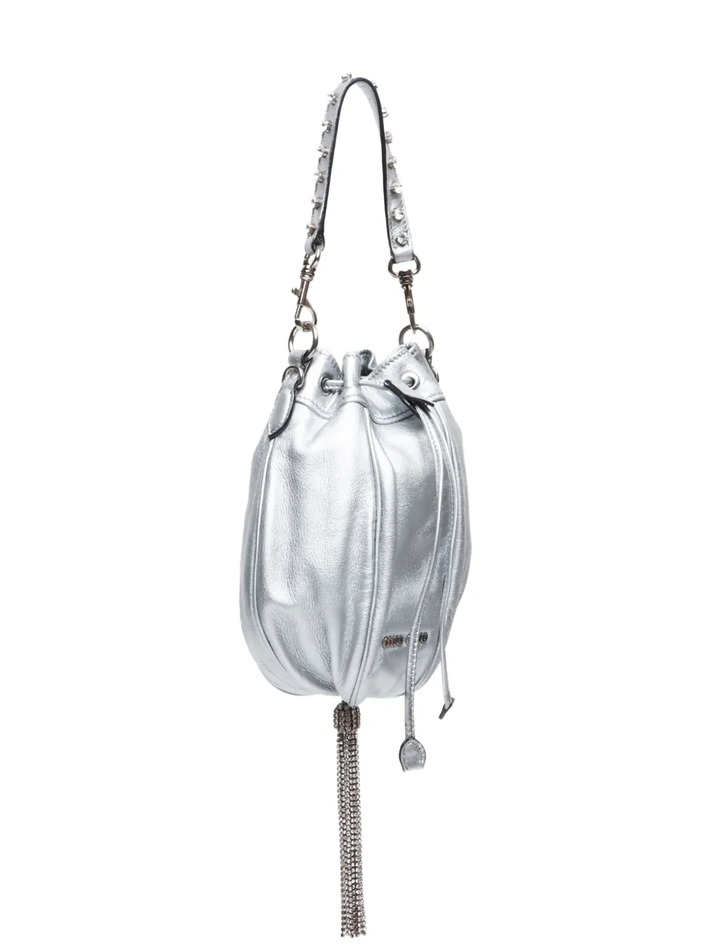 Pre-owned Miu Miu 2000-2020 Rhinestone Handbag In Silver