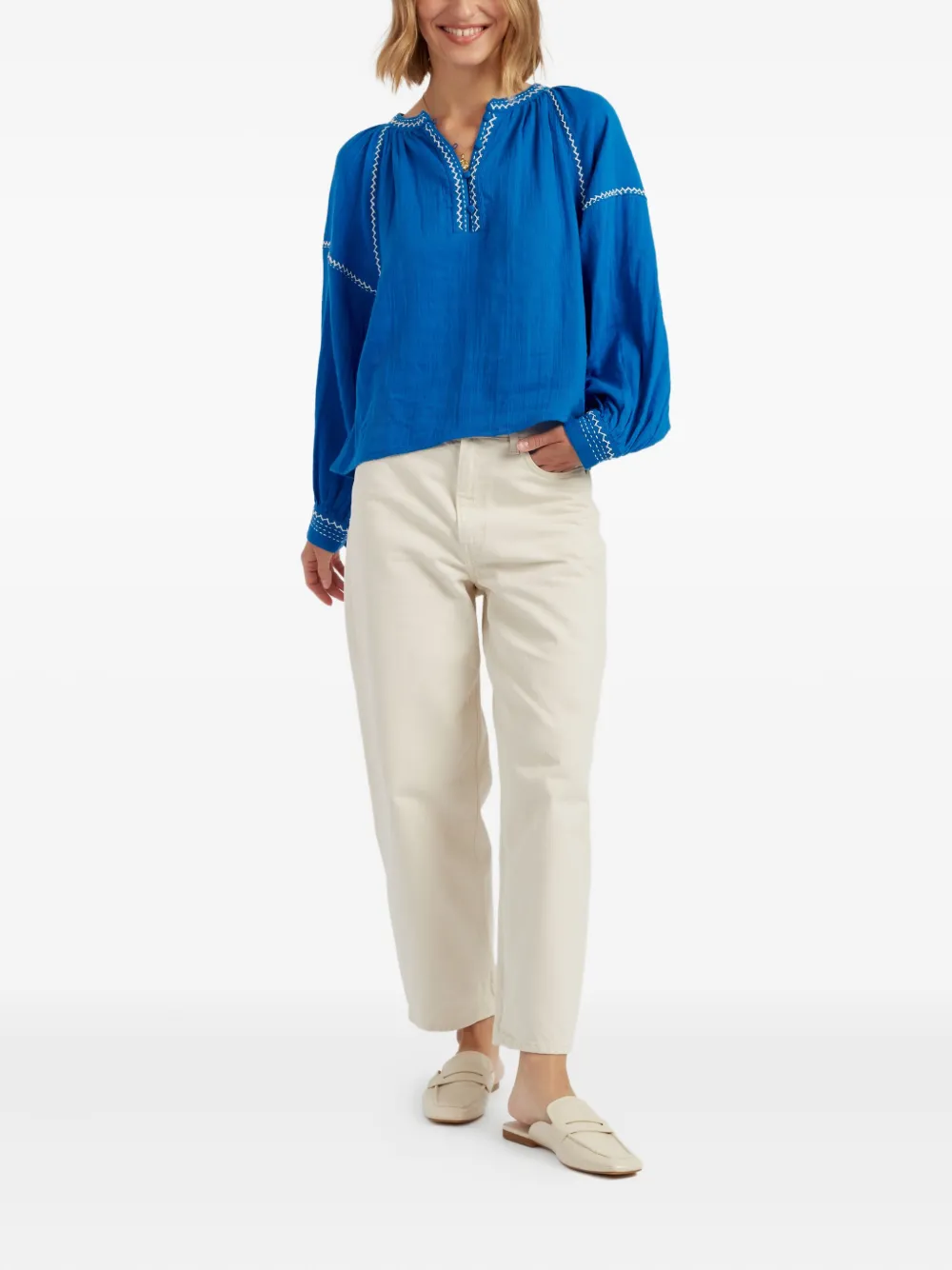 Chinti & Parker St. Tropez blouse met geborduurd detail Blauw