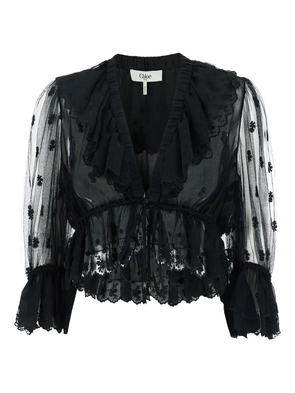 Chloé Doorzichtige blouse met ruches Zwart
