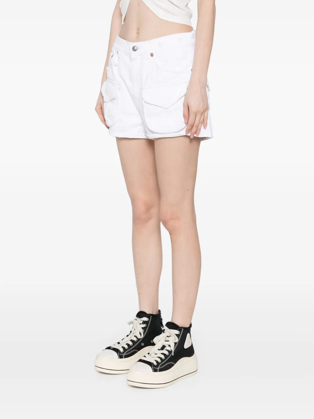 R13 Gerafelde denim shorts Wit