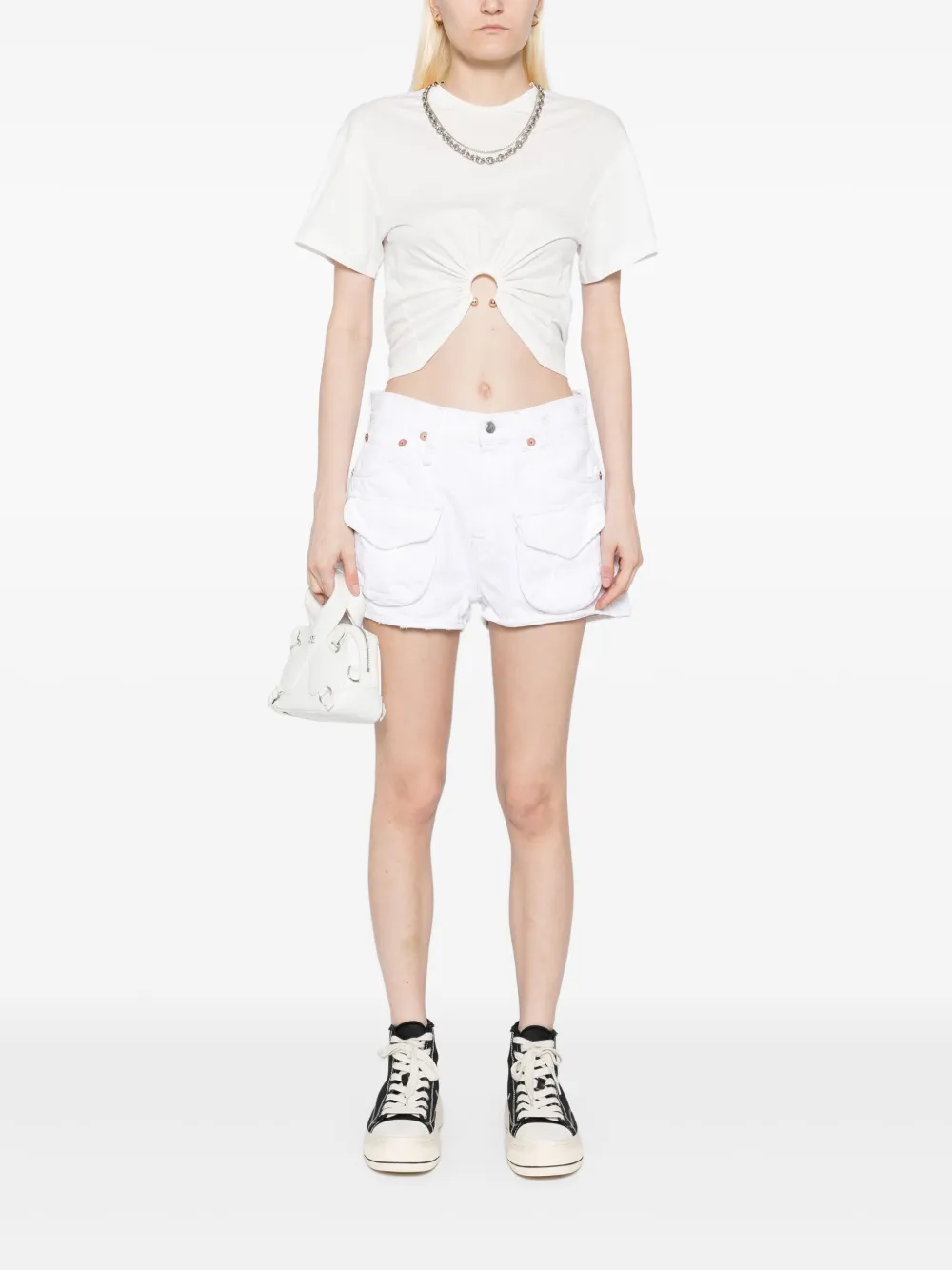 R13 Gerafelde denim shorts Wit