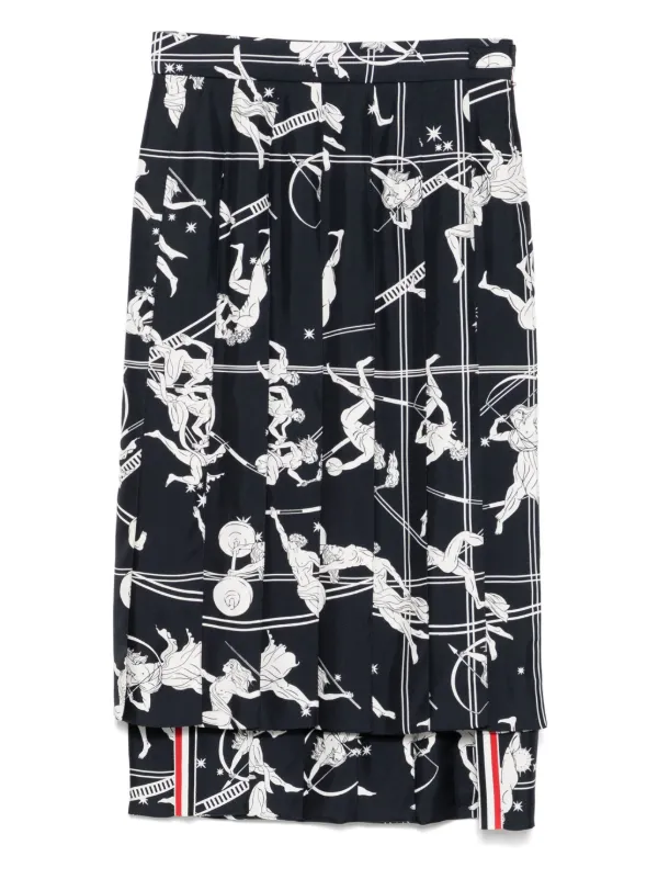 Thom Browne Below-knee Dropped-back Pleated Skirt in Blue