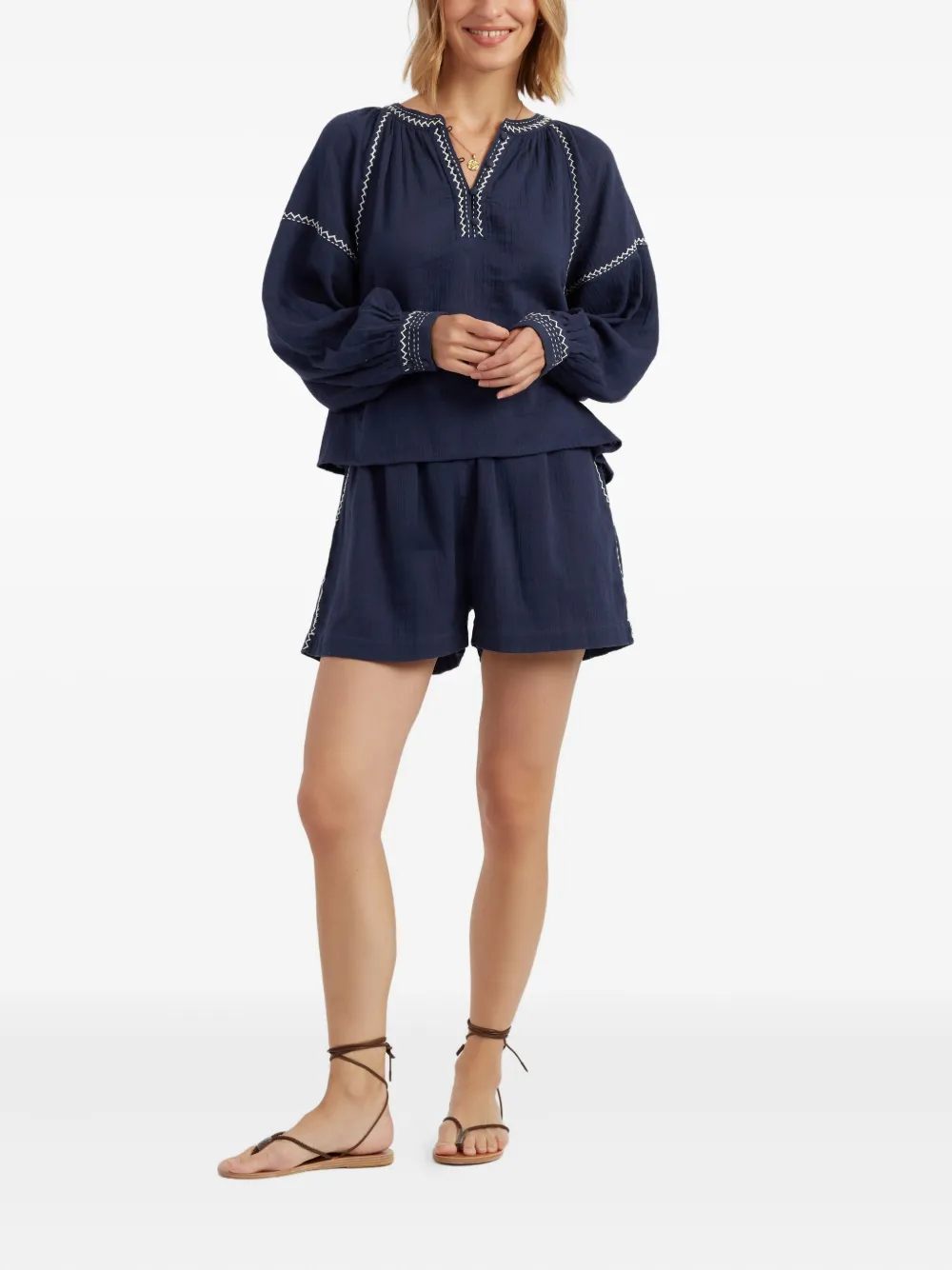 Chinti & Parker St. Tropez blouse met geborduurd detail Blauw