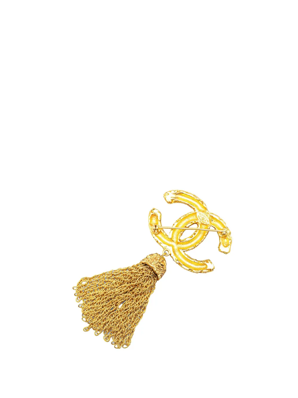 Pre-owned Chanel 1993 Gold Plated Cc Fringe Brooch Costume Brooch