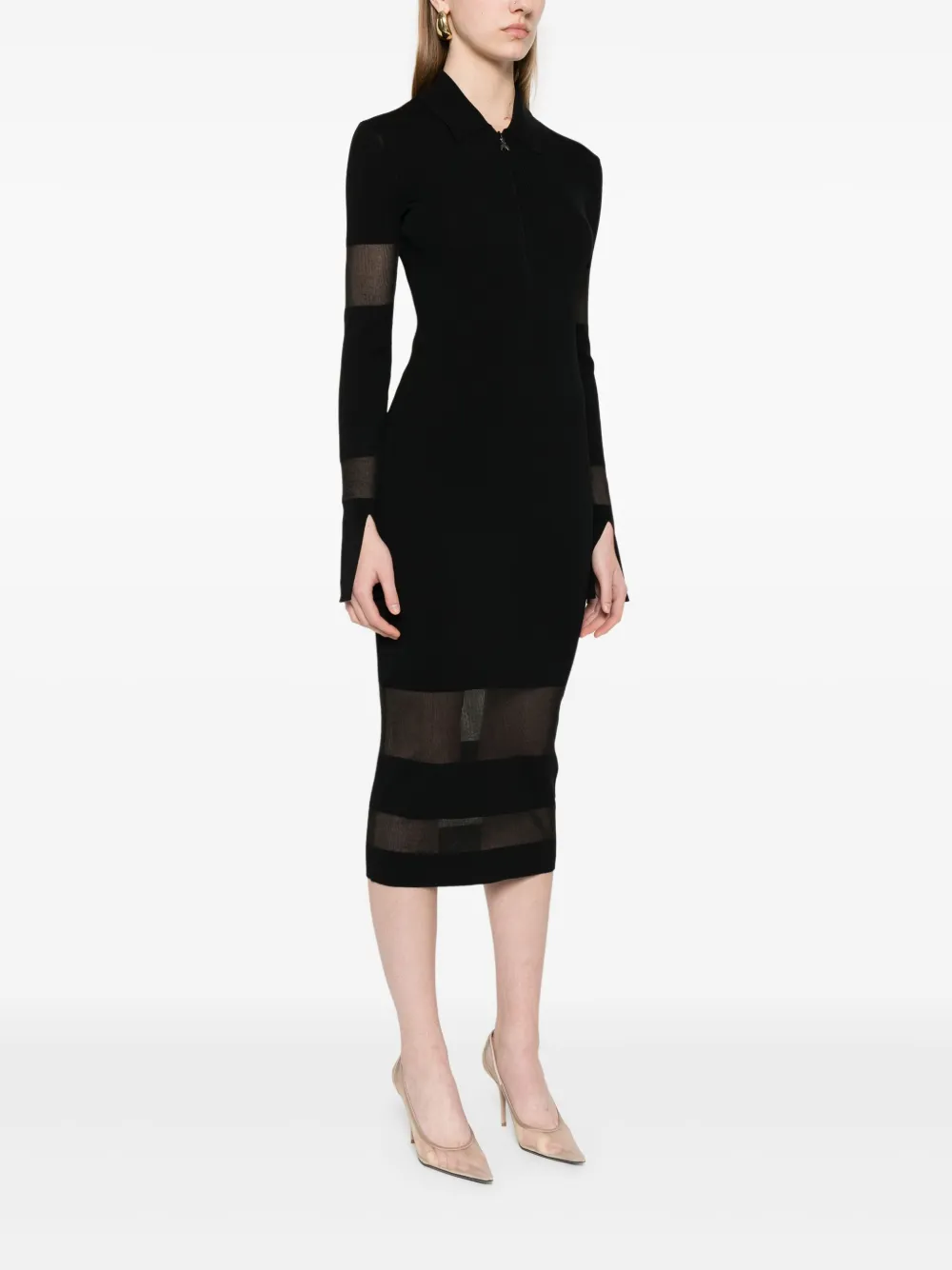 PATRIZIA PEPE SEMI SHEER-PANEL MIDI DRESS 