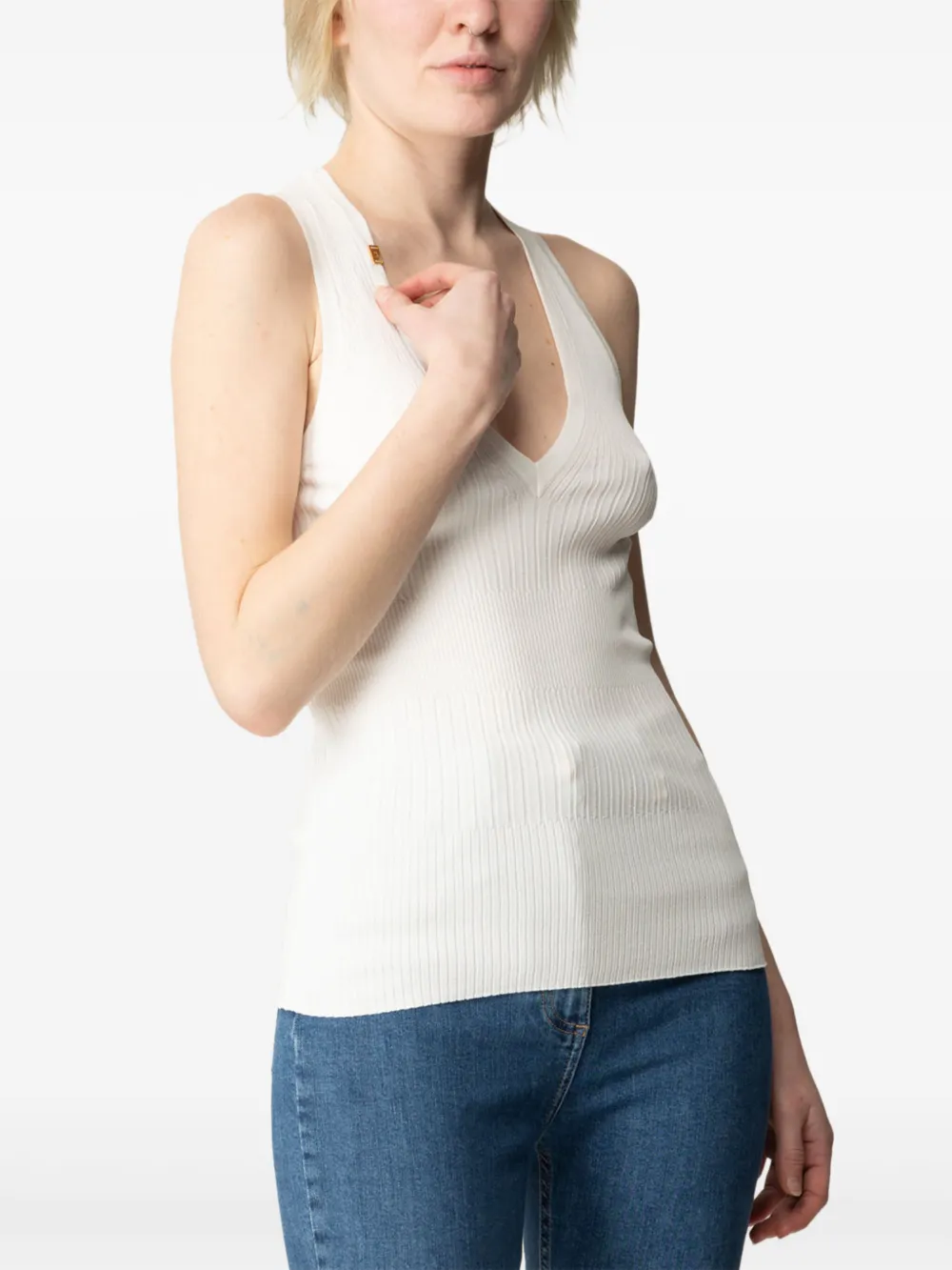 Elisabetta Franchi ribbed V-neck top Beige