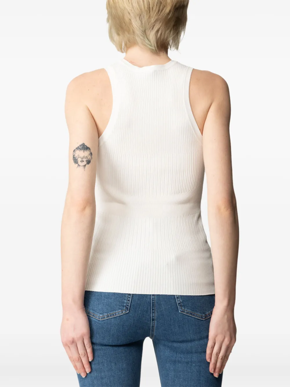 Elisabetta Franchi ribbed V-neck top Beige