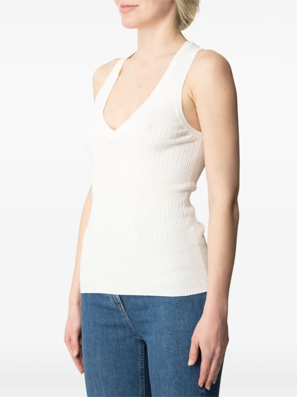 Elisabetta Franchi ribbed V-neck top Beige