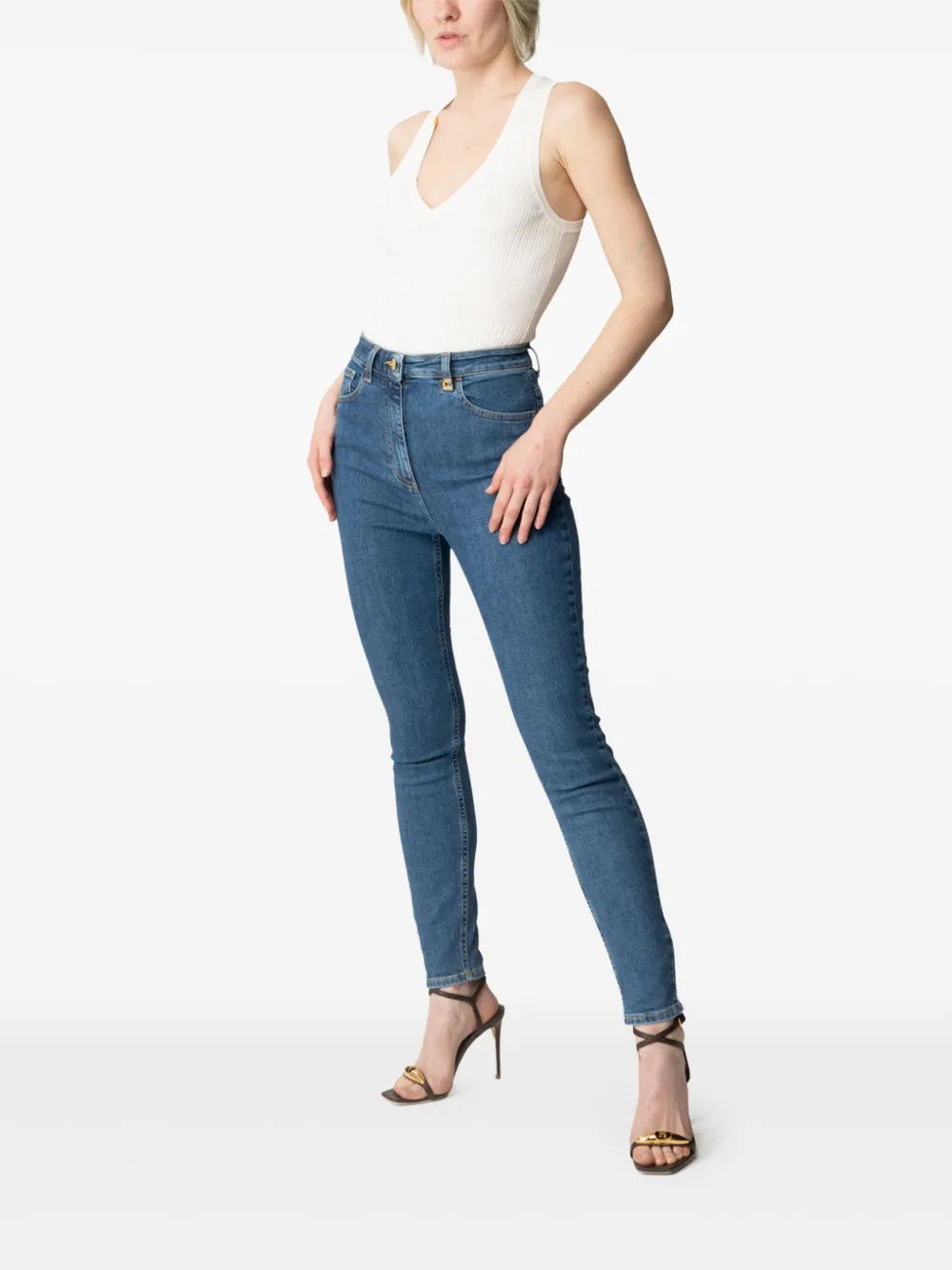 Elisabetta Franchi ribbed V-neck top Beige