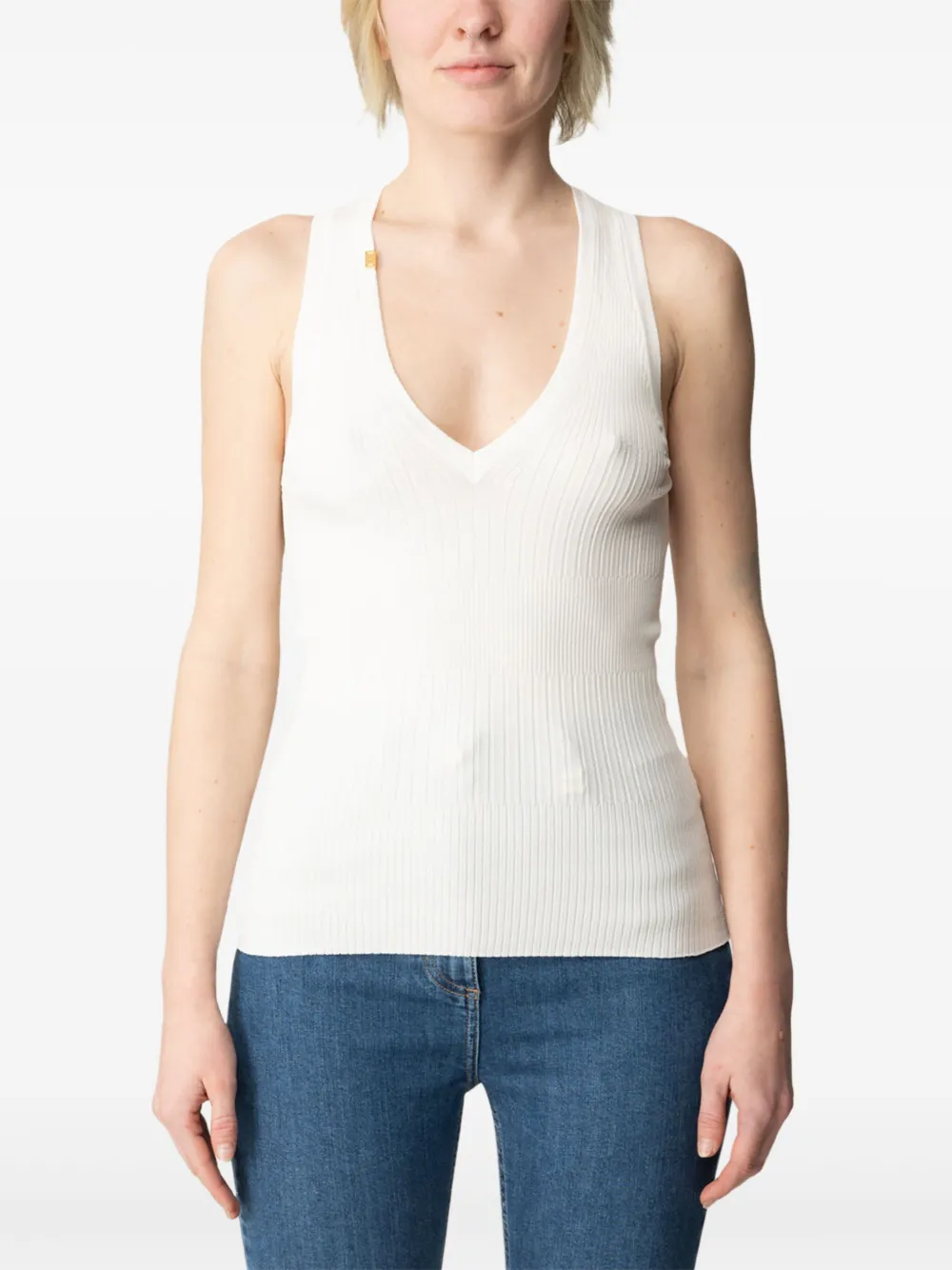 Elisabetta Franchi ribbed V-neck top Beige