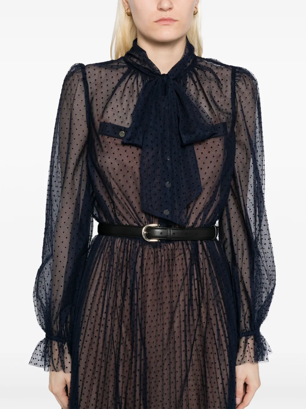 Self-Portrait Dot midi-jurk met mesh Blauw