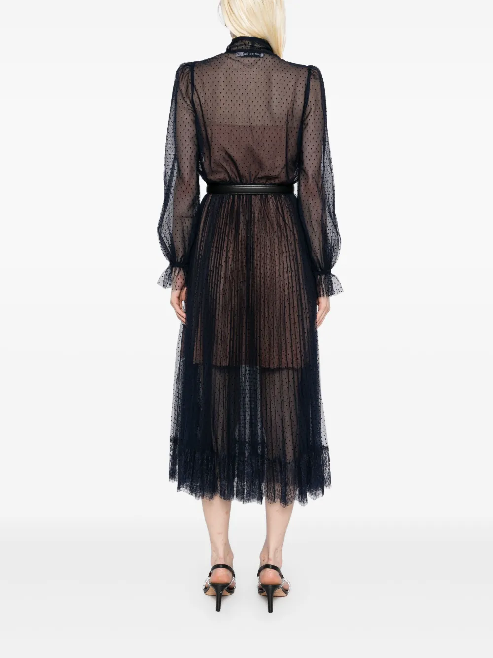Self-Portrait Dot midi-jurk met mesh Blauw