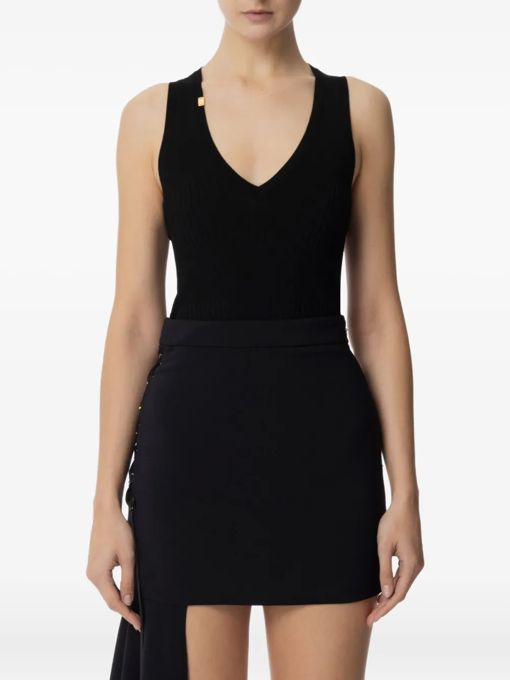 Elisabetta Franchi ribbed v-neck top Zwart