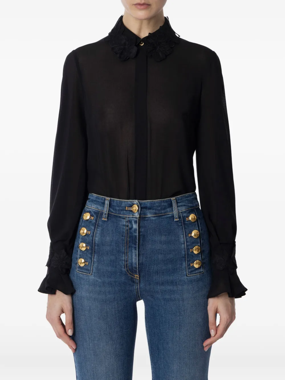 Elisabetta Franchi ruffled-collar blouse Zwart