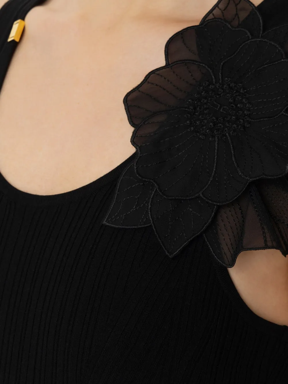 Elisabetta Franchi ribbed flower-embellished top Zwart